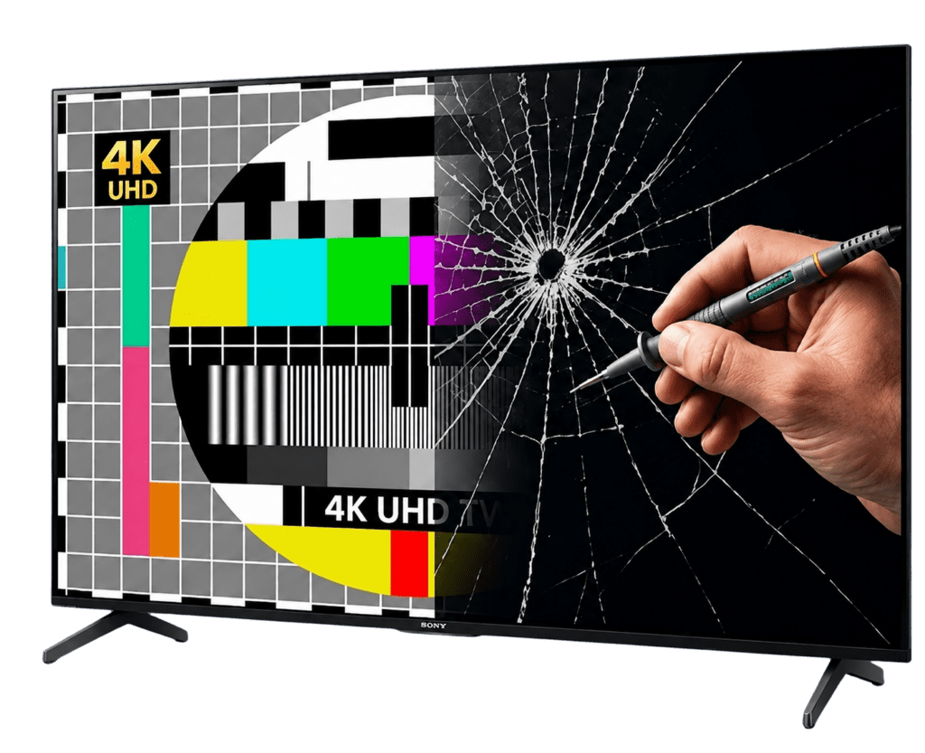 4K UHD TV repair service in Hyderabad with cracked screen diagnostics and advanced panel repair by Karthikeya TV Services
